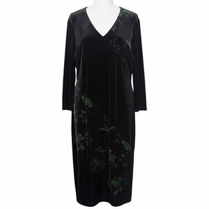 VTG Plus Size Black Velvet Dress Size 20 Floral Whimsigoth Jeffrey & Dara V Neck